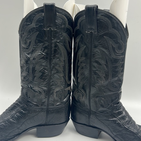 JUSTIN BOOTS MENS SIZE 9.5 ANIMAL SKIN LEATHER COWBOY BLACK BOOT MADE IN USA - Picture 5 of 12